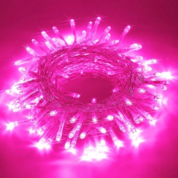Guirlande De Fête Lumineuse Décorative – Étanche – 8 Modes – 100 LED – Double Fiche – Rose
