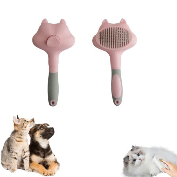 Brosse Pour Chat Pour Chiens - Prise Confortable - Nettoyage en Un Clic - Toutes Sortes D'animaux De Compagnie - Rose