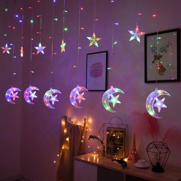 Étoiles - LED et Lune - Fonctionne sur Piles - 5m - Fenêtre - 8 Modes D'éclairage - Multicolores