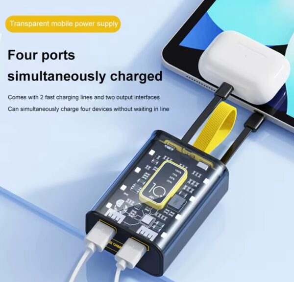 Mini Power Bank Transparente 20000mAh – Chargeur Portable PD20W QC – Charge Rapide – Batterie Externe Pour IPhone Xiaomi – Chargement Externe