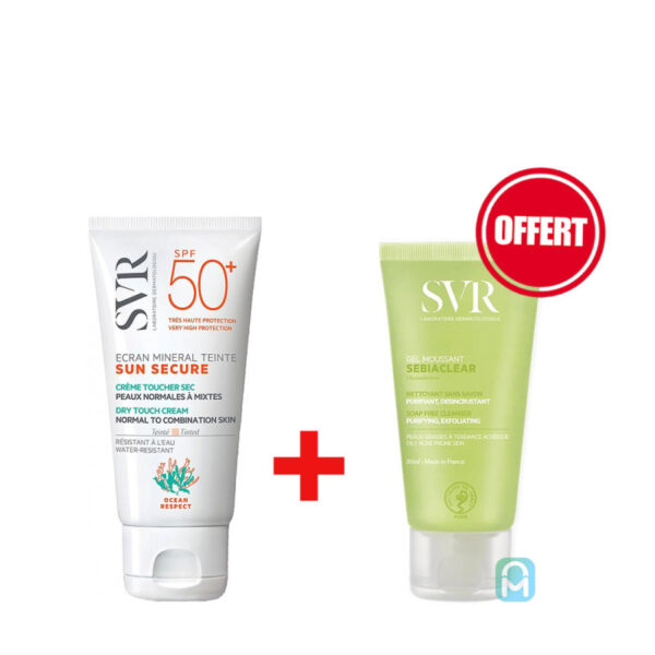 Coffret SVR Sun Secure Écran Minéral peaux normales à mixtes + SVR Sebiaclear gel moussant 55ml