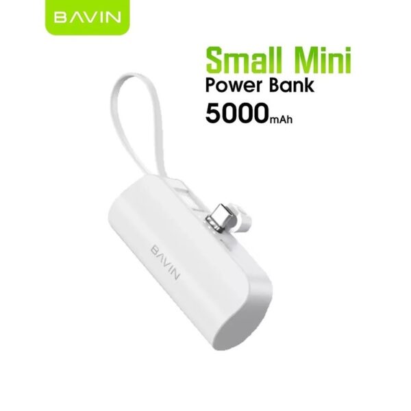 Bavin Mini Power Bank BAVIN 5000mAh Port Type-C avec Câble intégré & Support - Blanc