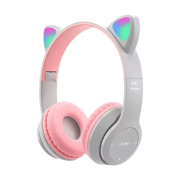 Casque Bluetooth Oreilles de Chat P47M avec Jeu de Lumière Gris