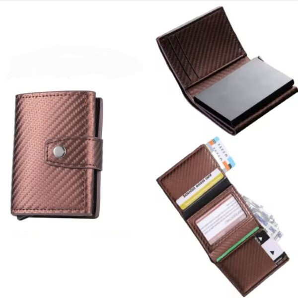 Portefeuille 2 en 1 Intelligent en Aluminium Métallique Pour Cartes De Crédit – Billets De Banque – Métal Fin Pour Homme – Pliable – Marron